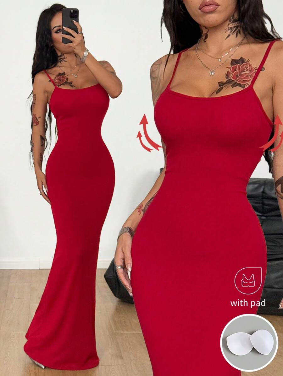 Coolane 女士春夏节日日常约会夜弹力长裙 - 酒紅色 - 查看 1