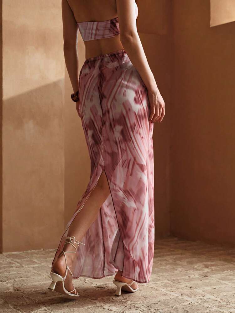 ALL OVER PRINT FLOWY COVER UP SKIRT FOR SUMMER BEACH VACATION