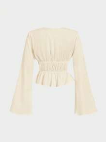 SHEIN MOD White Women's Tie Front Flare Sleeve Blouse,Hollowed Costumes,Devil Costume,Vintage,Pirate Top,Hippie,Going Out Tops