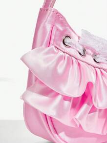 SHEIN ICON 女士单肩包，流浪包，多层蕾丝，粉色，蕾丝蝴蝶结，时尚，个性，简约，百搭，街头风，甜美酷炫女孩，辣妹，千禧一代，复古，铆钉，复古，青少年，芭蕾风格