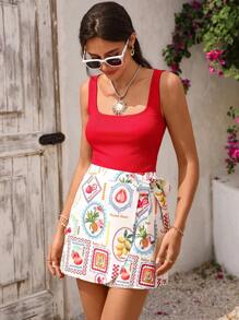 Vivid Eden 女士时尚休闲背心和印花迷你裙两件套 - 彩色 - 查看 5