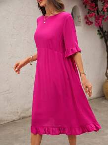 EMERY ROSE Vestido de unicolor de manga corta de largo medio para mujer, de moda para el verano - Rosa Fucsia - Ver 4