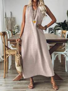 Plus Size Women Minimalist Commuting Long Dress