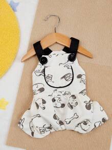 PETSIN White Casual Cute Dog, MOM & Paw Print Pattern Breathable Fabric Pet Jumpsuit, Lightweight & Ventilated For Spring/Summer, Can Be Leashed For Outdoor Use