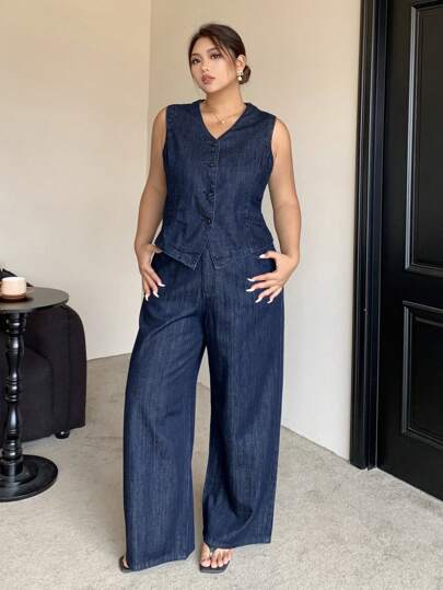 Dazy Plus بدلة دنيم قطعتين لأحجام كبيرة