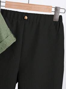 SHEIN Leap Crew 青少年男孩纯色短袖衬衫和裤子两件套，休闲