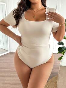 SHEIN Frenchy 3pcs/Set Plus Size Women All-Match Style Bodysuit, Black/Apricot/Coffee Color, Stylish & Versatile Casual Bodysuit