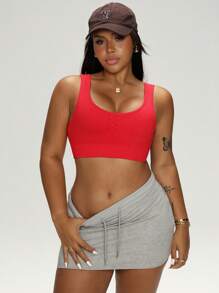 Rhythm Era Plus Size Women's Minimalist Solid Color Wirefree Backless Sports Bra - Hot Pink - View 1