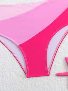 青少年女孩拼色不对称领口泳衣套装 小女孩套装 夏季小女孩套装 女童泳衣 小女孩比基尼套装 青少年泳衣 少女比基尼套装 少女泳衣两件套 - 彩色 - 查看 4