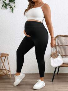 SHEIN 大码女式孕妇纯色可调节腰围紧身休闲裤