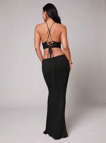 Silquee Váy Maxi Ôm Co Giãn Móc Đen Cho Nữ, Thích Hợp Cho Kỳ Nghỉ, Du Lịch, Mùa Xuân/Hè, Bãi Biển, Họp Mặt Chị Em, Đi Chơi, Kỳ Nghỉ Xuân, Tiệc Hồ Bơi, Ngày Lễ Châu Âu, Áo Choàng Tắm Bikini - màu đen - Xem 2