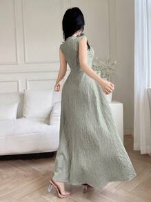 Modelyn 优雅提花蝴蝶结长裙，女士生日礼服，女士休闲连衣裙，女士服装，女士正装，女士夏季服装，鼠尾草绿连衣裙，毕业礼服 - 綠色 - 查看 6