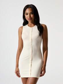 Hanevo Women's Summer Casual Round Neck Button Down Fitted Bodycon Dress, Suitable For Daily Dates And Party Occasions Sportwear For Daily Wear