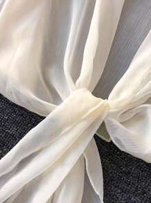 Plus Size Women's Summer Thin Lantern Sleeve Tie-Front Kimono Cardigan Winter Fall Autumn - Apricot - View 3