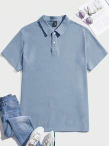 Mainfolk 男士休闲针织紧身短袖 Polo 衫，适合日常穿着 - 淺藍色 - 查看 1