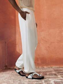 Maija 2025春夏新品男士松紧腰抽绳宽松休闲运动裤，适合度假、派对、婚礼、音乐节、毕业典礼、日常穿着、街头风格 - 白色 - 查看 4