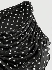 ROMWE J-Fashion 女士波尔卡圆点印花褶饰挂脖背心 - 黑色 - 查看 3