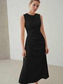 MOTF PREMIUM Vestido midi con decoración metálica fruncida