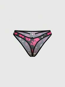 ROMWE J-Fashion Plus Size Y2K Skeleton Heart Print Metallic Decor Underwear - Black - View 1