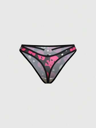 J-Fashion Plus Size Y2K Skeleton Heart Print Metallic Decor Underwear