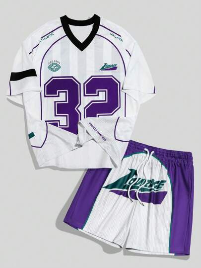 Prep Conjunto de camiseta deportiva y pantalones cortos con estampado de personaje de anime