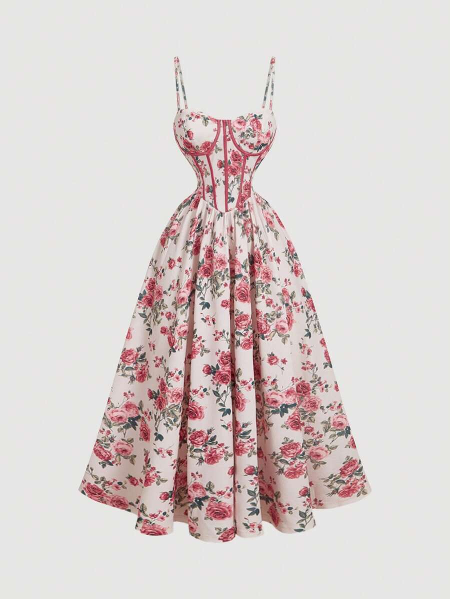 SHEIN MOD Đầm suông trễ vai họa tiết hoa thanh lịch cho nữ - Nhiều màu - Xem 1