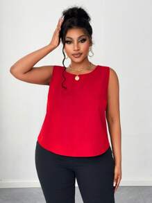 Maweii Plus Size Woven Casual Simple Elegant Bow Strap Camisole - Red - View 6