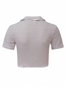 SHEIN Sports Summer Casual Striped Short Sleeve Sport Polo Shirt - Apricot - View 2