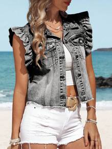 Breezaya Women Denim Vest Jacket, Sleeveless, Fashion Suitable For Summer - Light Grey - View 4