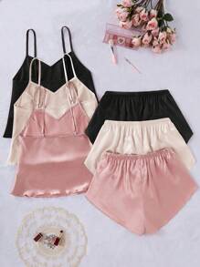 3pcs/Set Chiffon Multi-Color Camisole Slip And Shorts Pajama Set