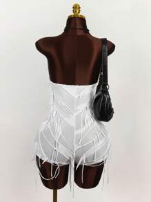 Amplova 银色骷髅印花无袖连体裤，紧身 - 白色 - 查看 2