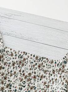 Breezaya Women's Mini Ditsy Floral Ruffled Collar Puff Sleeve Flounce Hem Summer Blouse - White - View 4