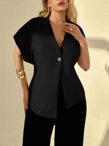 Auralis Plus Size Summer Easter Business Casual Woman Elegant Commuting Going Out Tops Office Work Church Airport Easter Curve Old Money Style Solid Color Bat Sleeve Single-Button Thin Blazer