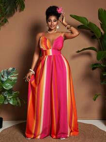 Maweii 大码女式时尚吊带连体裤，适合夏季 - 玫紅色 - 查看 1