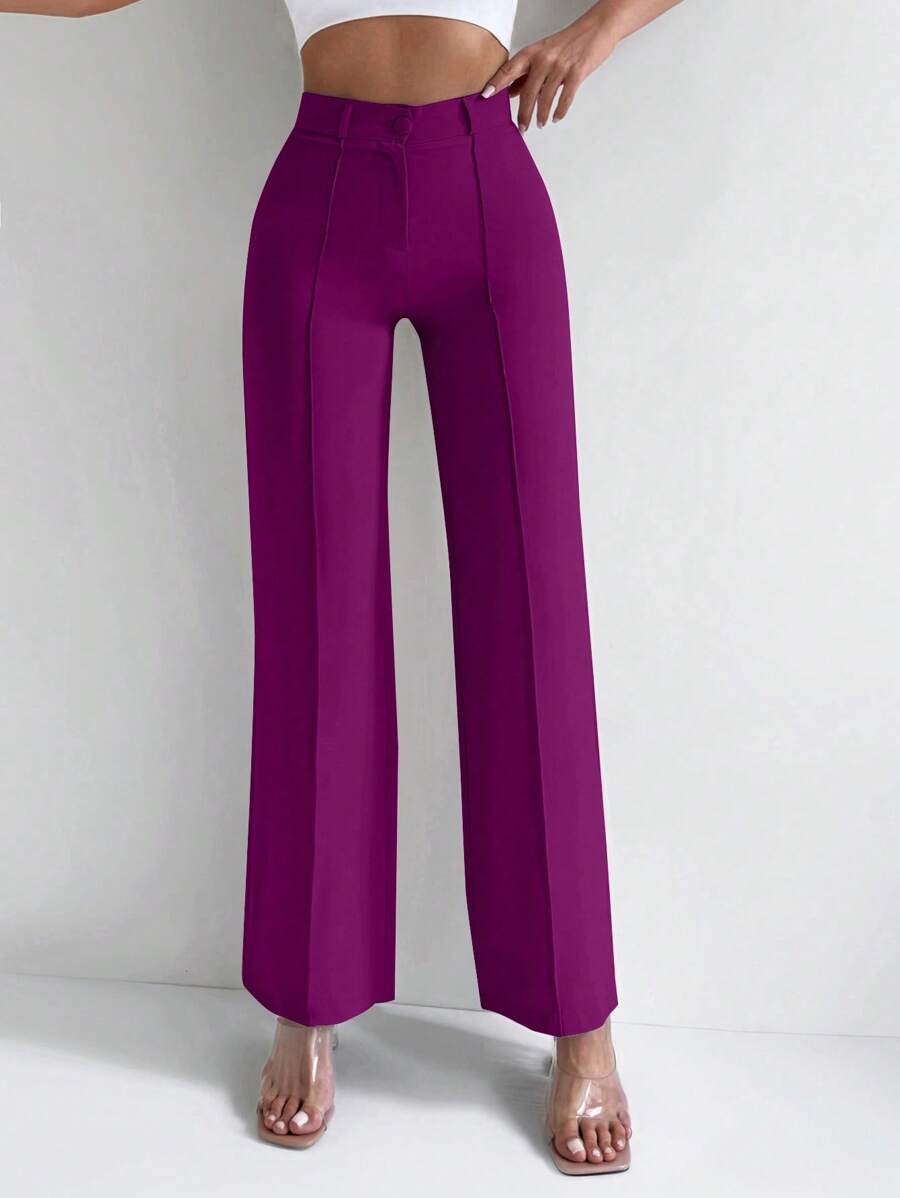 RueChic High Waist Seam Detail Straight Leg Suit Pants - Violet Purple - View 1