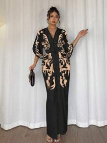 Chiquease Spring & Summer Contrast Color Print Fitted Dress - Black and Gold - View 5