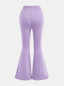 SHEIN 2 件套青少年女孩休闲简约字母印花宽松短袖 T 恤和阔腿裤套装 - 淡紫色 - 查看 10