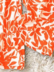 SHEIN Clasi Court Retro 加大码女式情人节印花梭织阔腿休闲裤，夏季、狂欢、节日、春假、波西米亚风格 - 橘色 - 查看 3