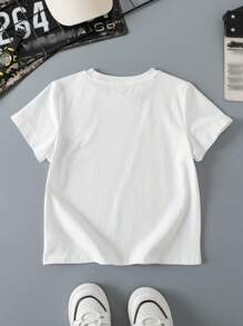 TOM & JERRY X SHEIN Young Boy Cartoon Pattern Casual Short Sleeve Round Neck T-Shirt, Suitable For Summer - White - View 5