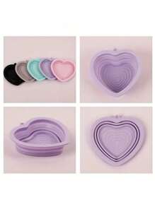 PETSIN 1pc Heart-Shaped Silicone Collapsible Anti-Spill Cat/Dog Bowl, Foldable Pet Food & Water Bowl, Portable Pet Travel Dish, Pet Supplies
