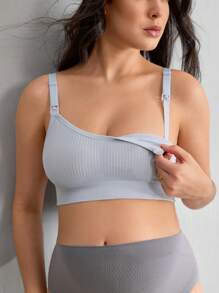 Moonlight&Mama Maternity Seamless Nursing Bra, Solid Color & Comfortable - Grey - View 5