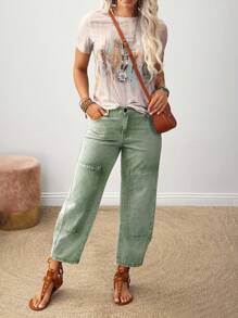 EMERY ROSE Women's Casual Distressed Drawstring Waist Jeans - Army Green - View 3