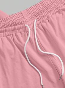 Claim Dot Herren Set aus Rundhals Kurzarm Lässig T-Shirt mit Buchstaben-Muster und Shorts mit Kordelzug, gemütliche Outfits - Pink - Übersicht 6