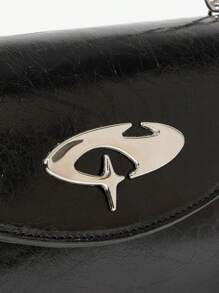 SHEIN ICON 女士单肩包，流浪包，时尚，个性，简约，百搭，街头风，甜美酷炫女孩，辣妹，Y2K，复古，复古，金属链条 - 黑色 - 查看 6