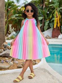 Farbverlauf plissiertes Trägerkleid für Kleine Mädchen im Urlaubsstil