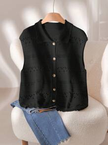 CosyJoli Top de punto sin mangas de talla grande, de unicolor, de moda para el verano - Negro - Ver 1