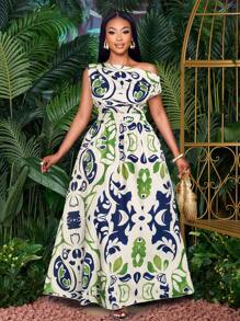 SOLERSUN Vestido de moda elegante para primavera y verano en talla grande, para usar en la oficina, con hombros ladeados, mangas cortas, falda amplia, adecuado para pasear, ir a la playa, de viaje o en citas