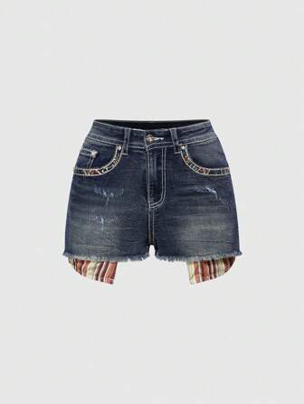 Grunge Punk Shorts di jeans estivi casual da donna a righe e patchwork