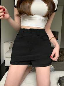 DAZY Women's Solid Color Pocket Mini Skirt, Casual & Versatile - Black - View 2