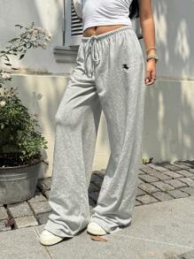 SHEIN EZwear Pantaloni da tuta casual estivi, morbidi e larghi, con cordoncino e ricamo